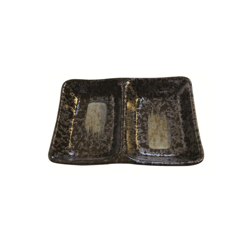 Oil Drop Tenmoku Brush Eyes Double Plate 13cm x 9cm x 2.6cm