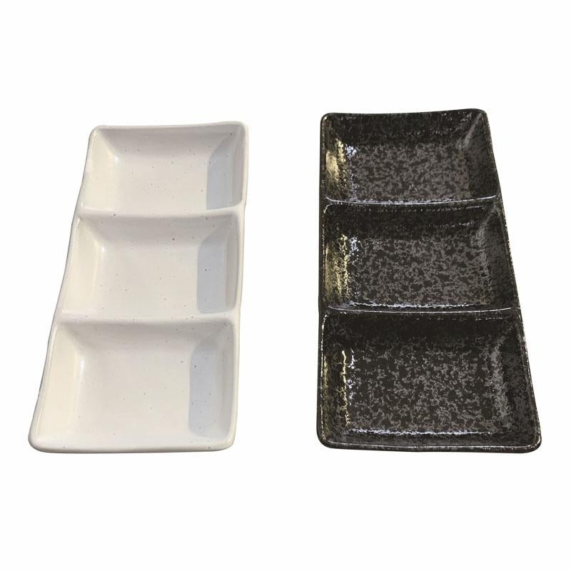 Three Grid Dish White/Black 19.5cm x 9cm x 2.2cm