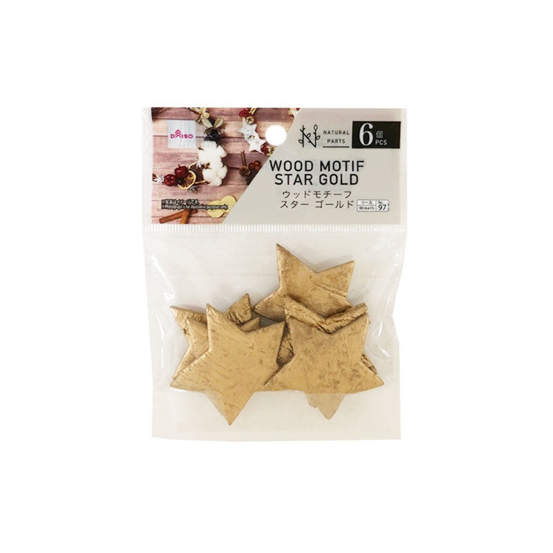 Natural parts Wood motif Star Gold 6pcs