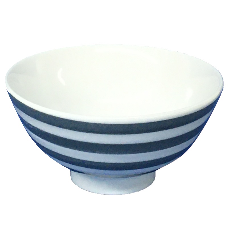 Round Rice Bowl Striped Gray 11.4X11.4X5.7Cm