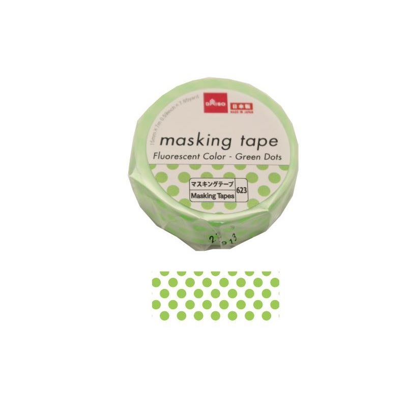 Masking Tape -Fluorescent Color - Green Dots-