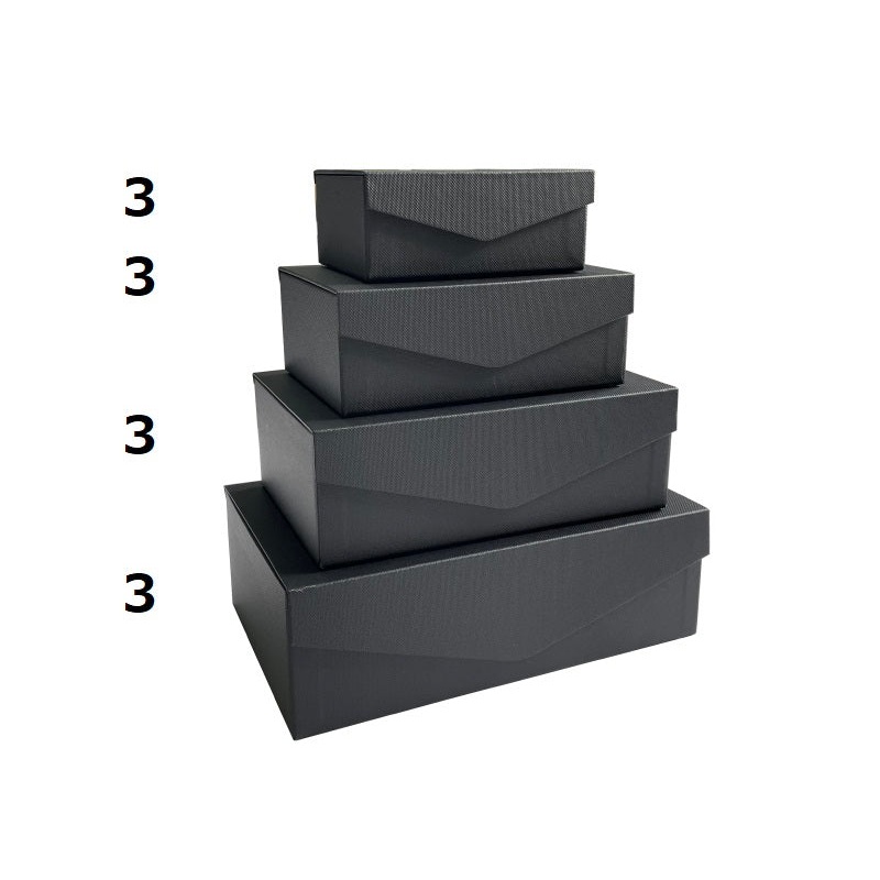 Paper Box With Lid -4 Sizes - Rectangular - Black - Matte-