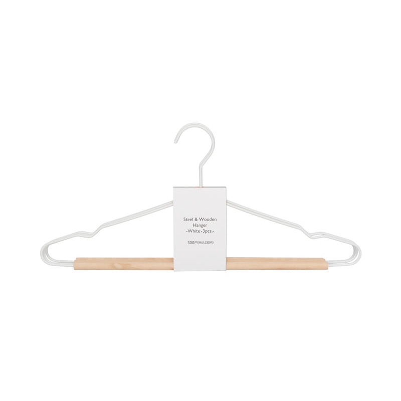 Steel & Wooden Hanger White 3pcs