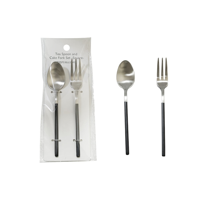 Tea Spoon and Cake Fork Set Square Black