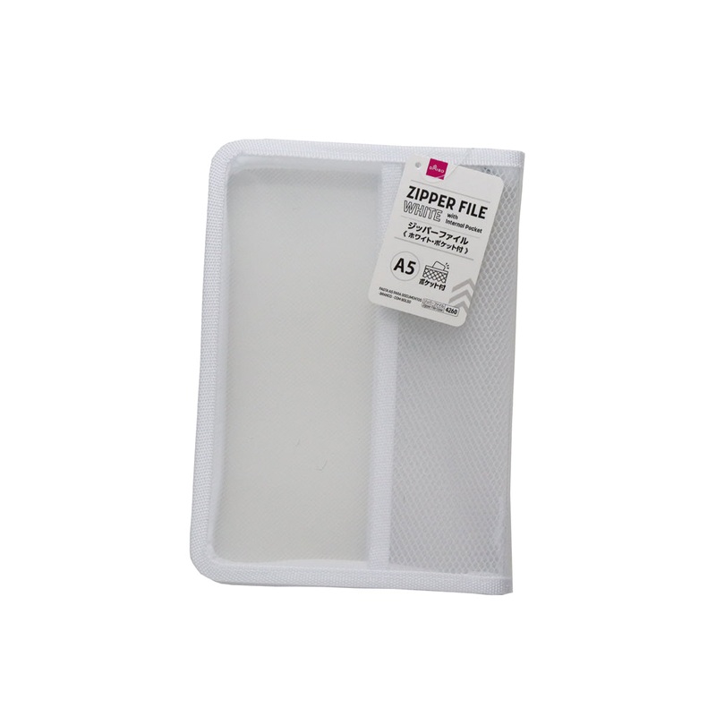 A5 Zipper File with Internal Pocket White