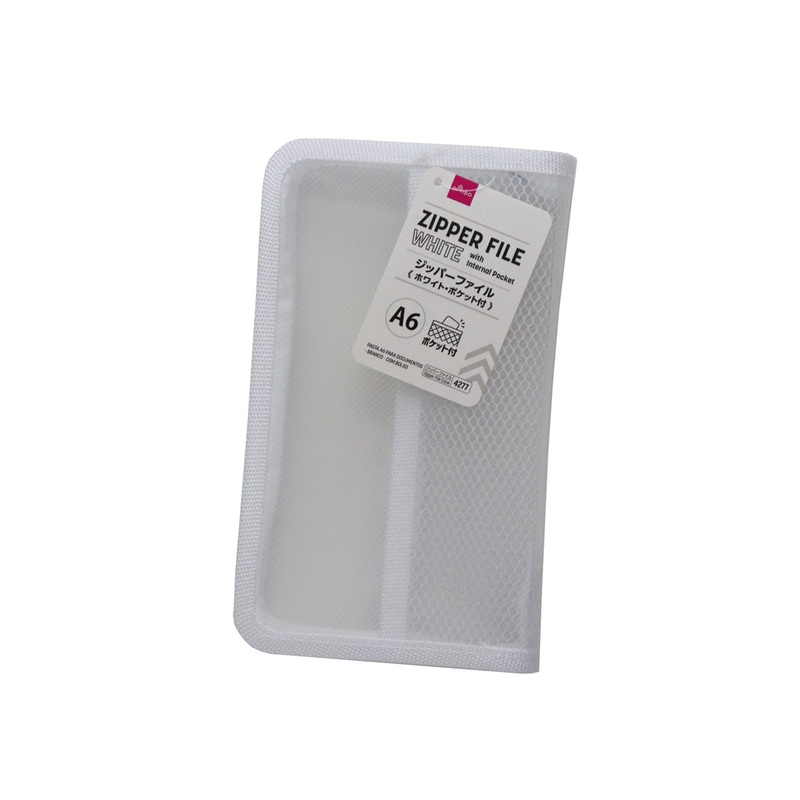 A6 Zipper File with Internal Pocket White