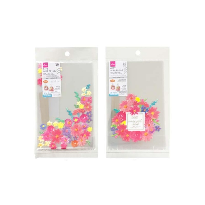 Clear Plastic Bag with Bottom Gusset Flower 18.5cm x 12cm x 5cm