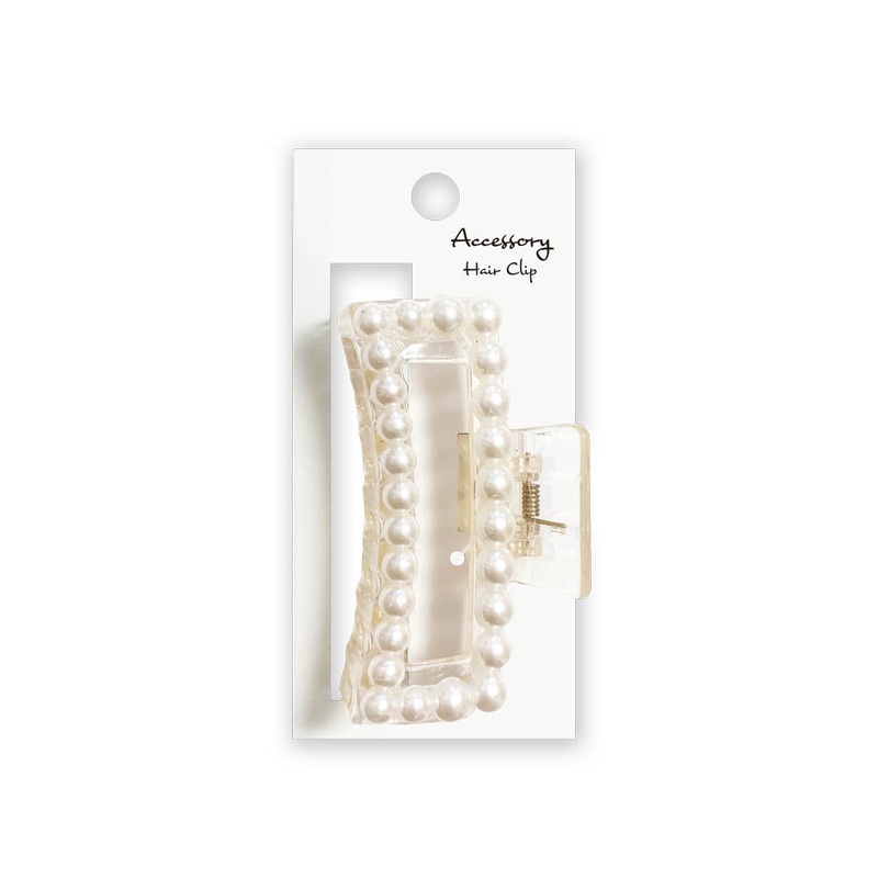 Hair Clip Square Pearl Tone Clear