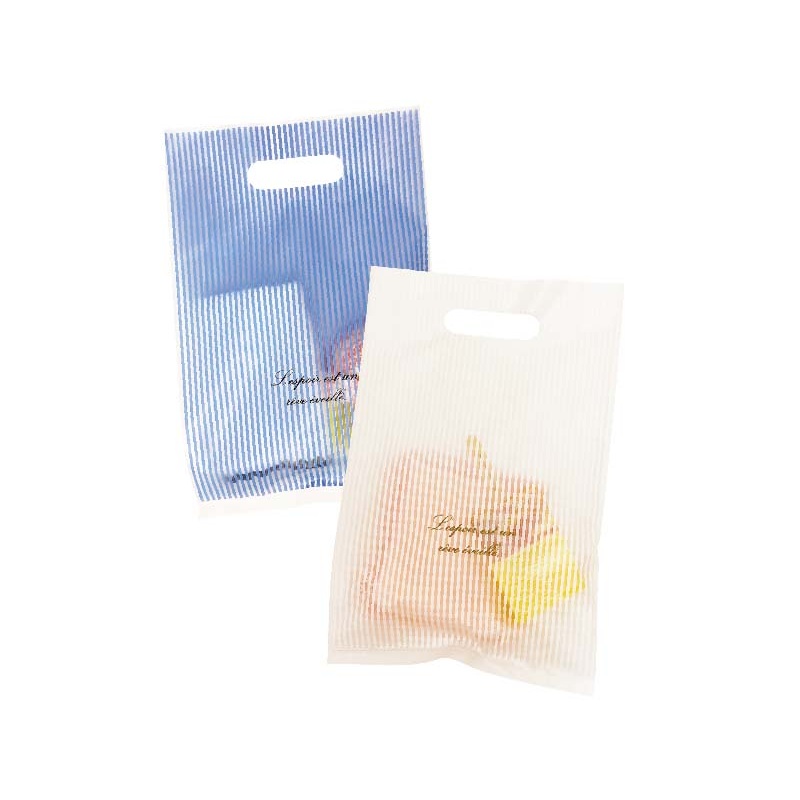 Frost Plastic Handle Bag with Side Gusset Stripe 28cm x 18cm