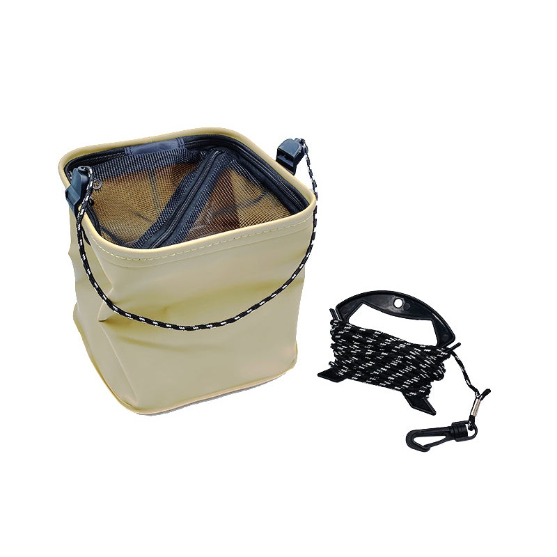 Portable Fishing Bucket with Mesh Cover Cord and Handle