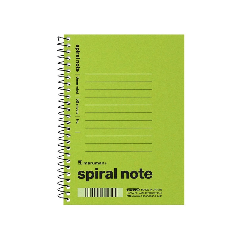 A6 Spiral Note 6mm Ruled Light Green