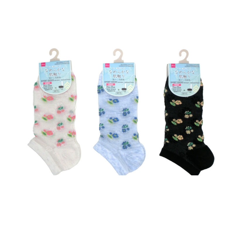 Short Socks with Rayon Translucent Flowers