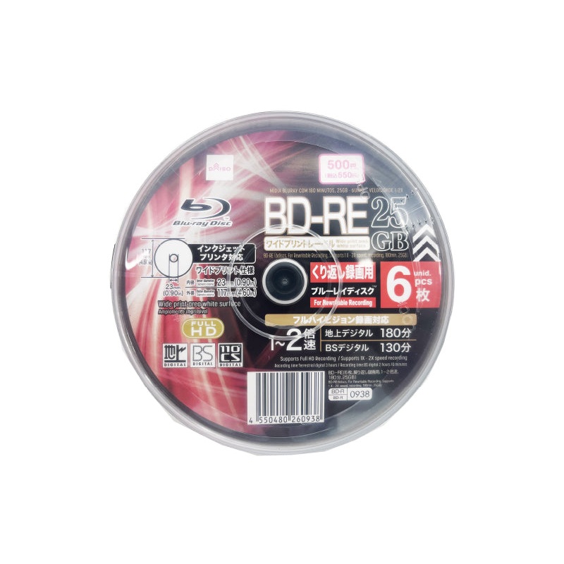 BD-RE for Rewritable Recording Supports 1X - 2X Speed 25GB