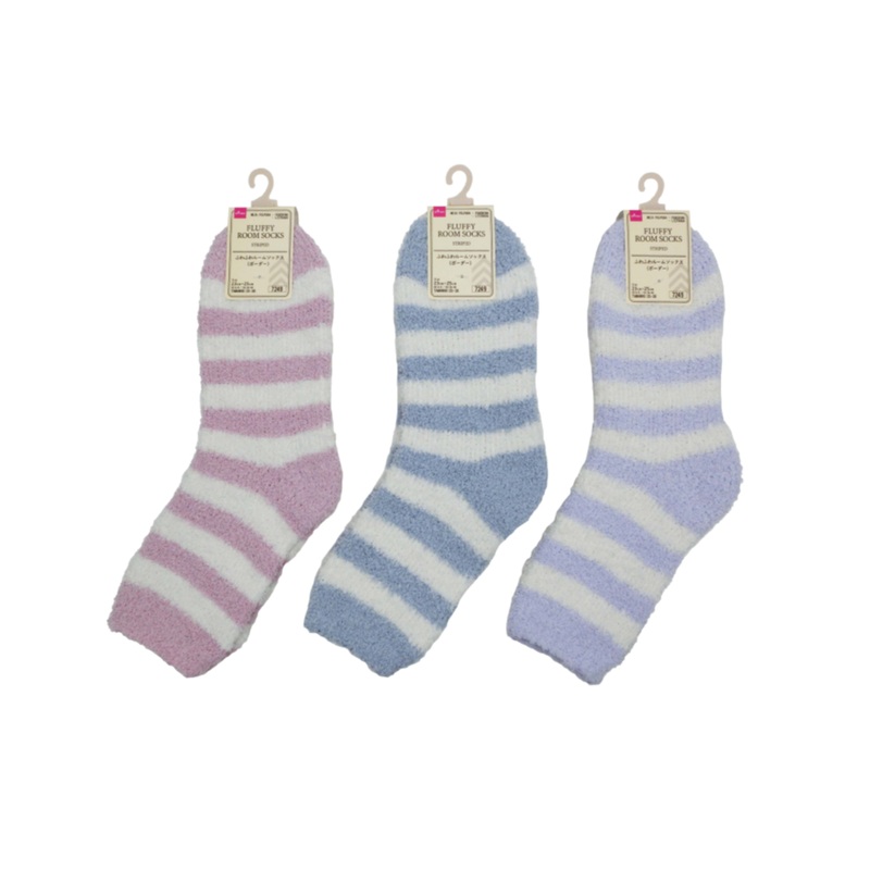 Fluffy Room Socks Ladies Striped
