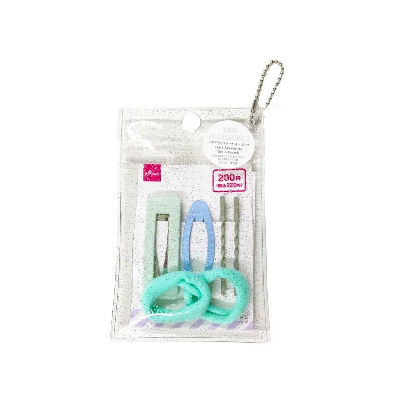 Hair Accessory Set & Pouch Green