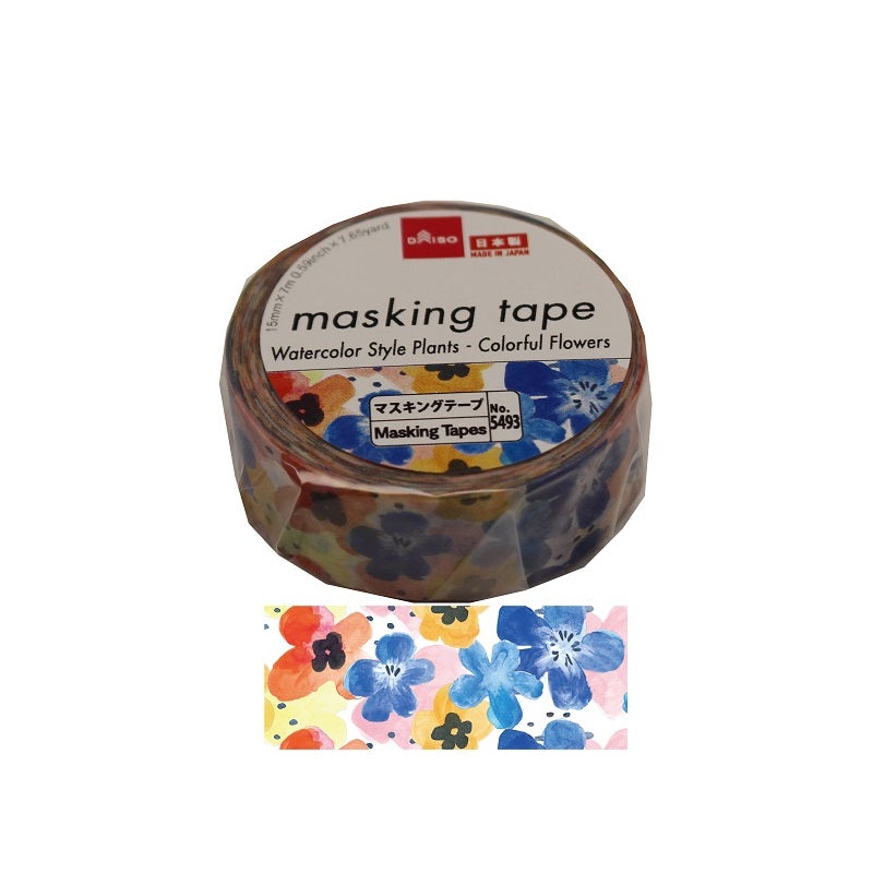 Masking Tape Watercolor Style Plants Colorful Flowers
