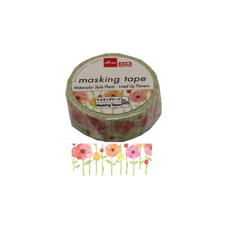 Masking Tape Watercolor Style Plants Lined Up Flowers