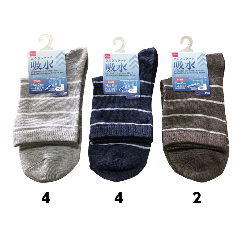 Right Angled Heel Socks -Silky Water Absorbing - Thin Striped-