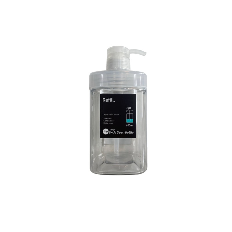 1DP Wide Mouthed Pump Bottle 600ml Square Clear