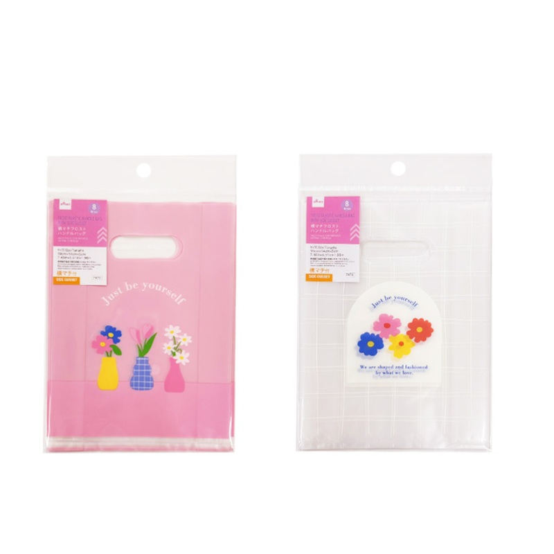 Frost Plastic Handle Bag with Side Gusset Flower 7.48in x 5.51in x 1.96in