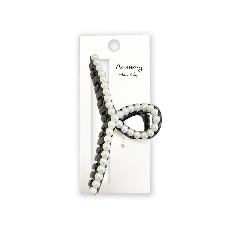 Hair Clip Ribbon Pearl Tone Black