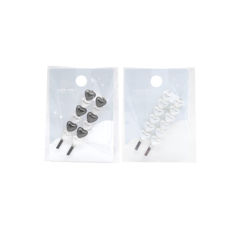 Fancy Heart Beads Hair Pin Set White/Black