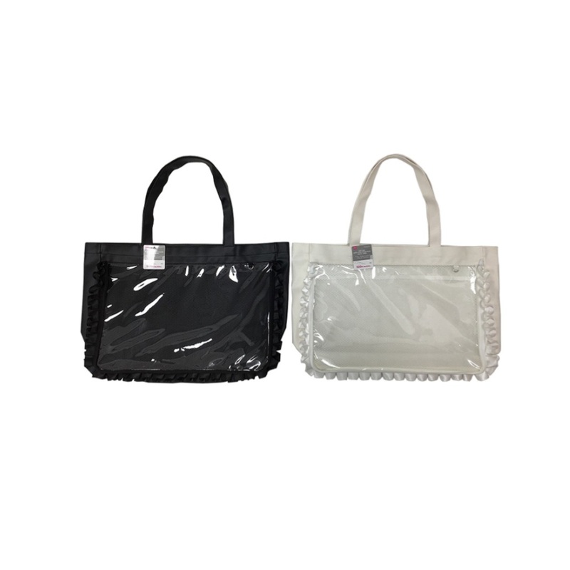 Tote Bag wit Ruffles and Gussets Black/White