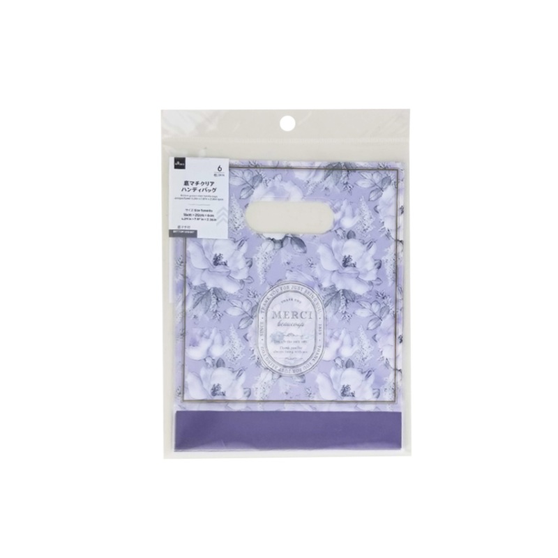 Bottom Gussett Clear Handle Bag Antique Flower 6.29in x 7.87in x 2.36in