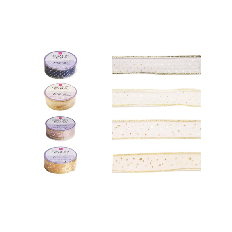 Organdy Ribbon Dot & Star Wired 0.78in