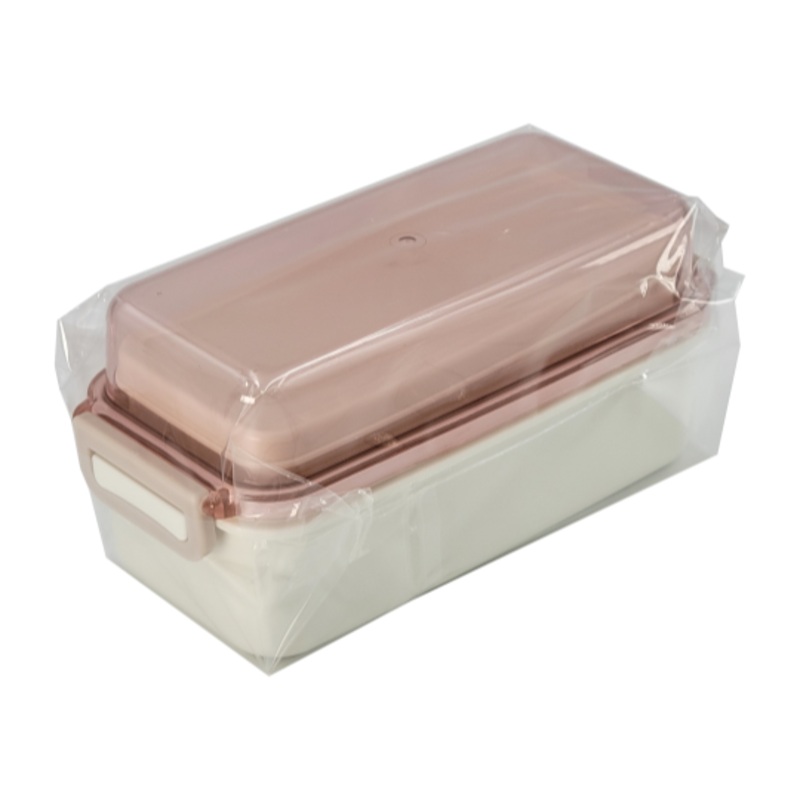 Double Lunch Box Two Lock Type Long Pink