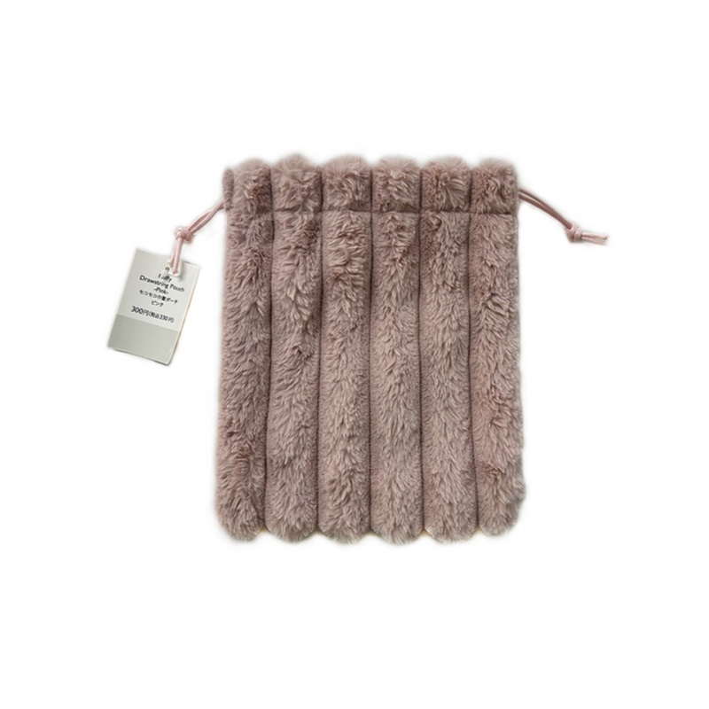 Fluffy Drawstring Pouch Pink