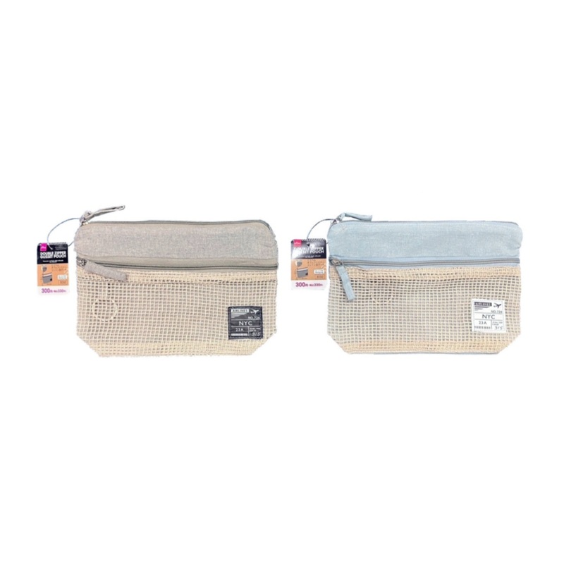 Double Zipper Gusset Pouch - Grey - Blue