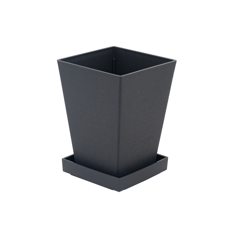 Ornamental Horn Pot Mini with Saucer Dark Grey