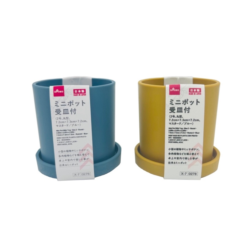 Round Mini Pot with Tray Size 2 7.2cm x 7.3cm x 7.2cm Mustard/Blue
