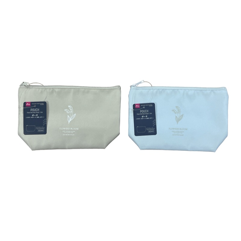 Flower Motif Boat Shaped Pouch Grey/Blue