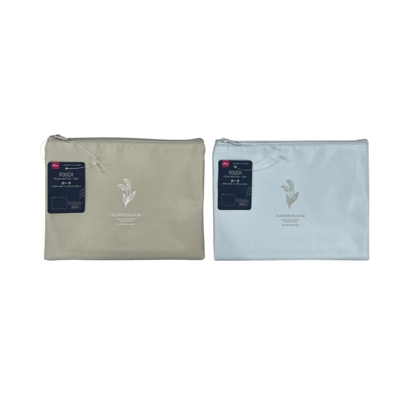 Flower Motif Flat Pouch Beige/Blue