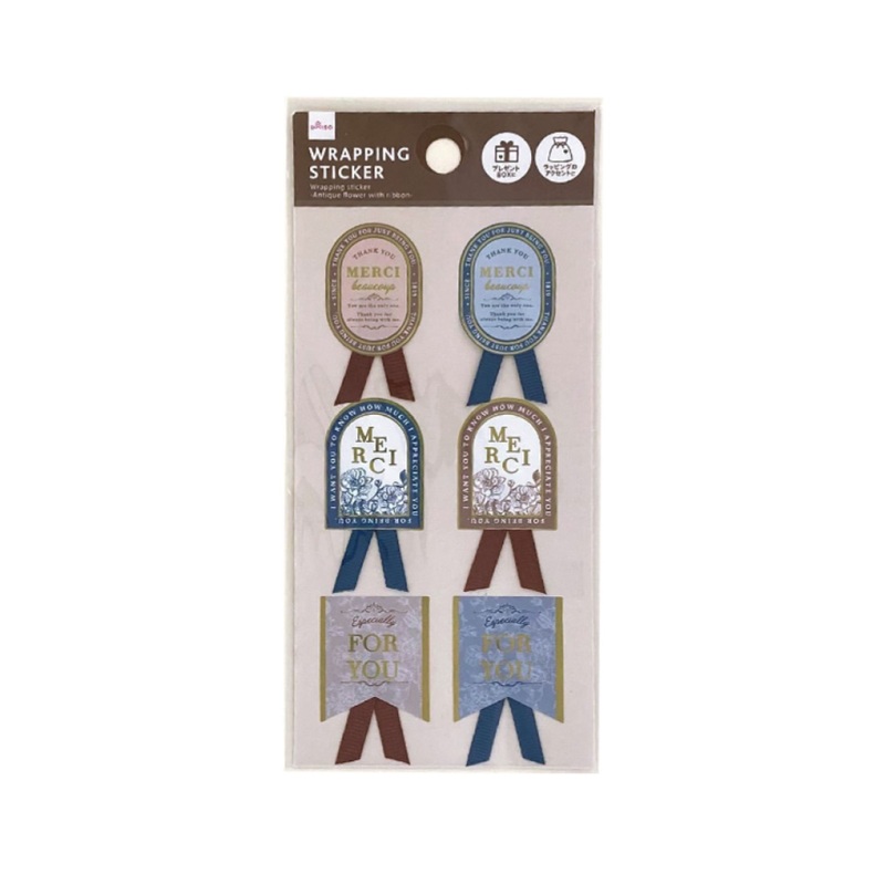 Wrapping Sticker Antique Flower with Ribbon