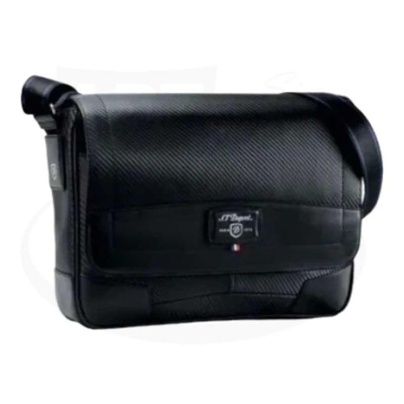 S.T. Dupont Defi Black Carbon Leather Small Messenger Bag, 171000