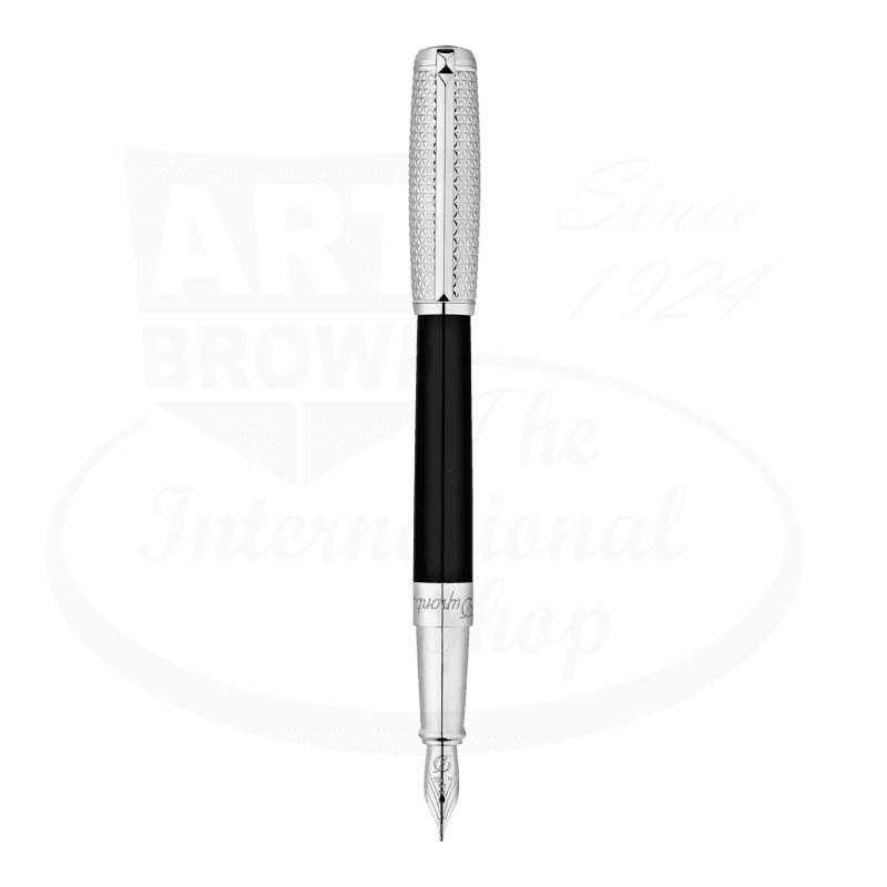 S.T. Dupont Line D Black Lacquer & Palladium Fire Head Fountain Pen, 410704