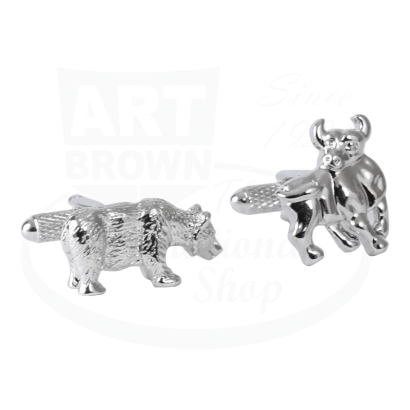 Stainless Steel Bull and Bear Stock Market Cufflinks