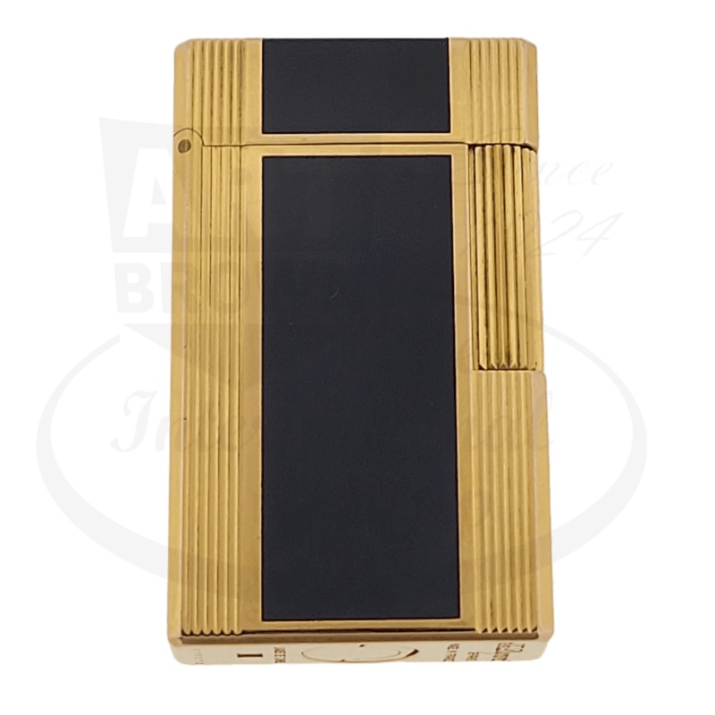 Preowned Vintage S.T. Dupont Ligne 1 Tall Black Lacquer & Gold Lighter, 014600