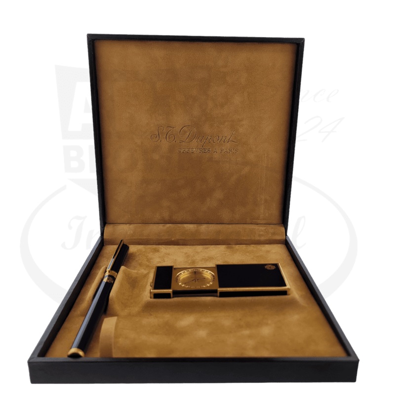 Preowned Vintage S.T. Dupont Limited Edition President Franois Mitterrand Blue Lacquer Classique Rollerball and Travel Alarm Clock Set