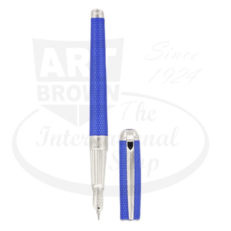 S.T. Dupont Line D Large Electric Blue Guilloche Fountain Pen, 410110L
