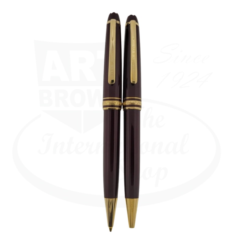 Preowned Montblanc x Tiffany & Co Meisterstuck Burgundy and Gold Ballpoint Pen and Mechanical Pencil Set