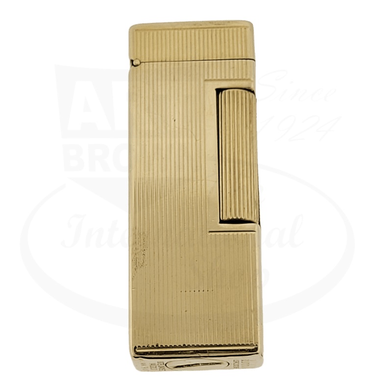 Preowned Vintage Dunhill Rollagas Gold Vertical Lines Petrol Lighter with 14K Jacket