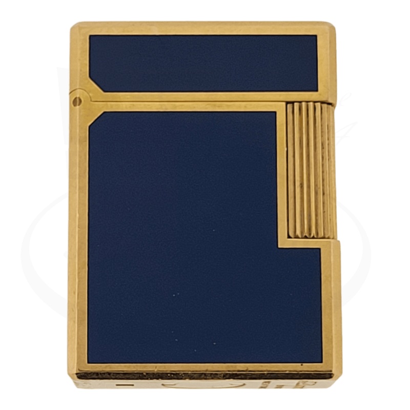 Preowned Vintage S.T. Dupont Line 1 Small Blue Lacquer & Gold Lighter