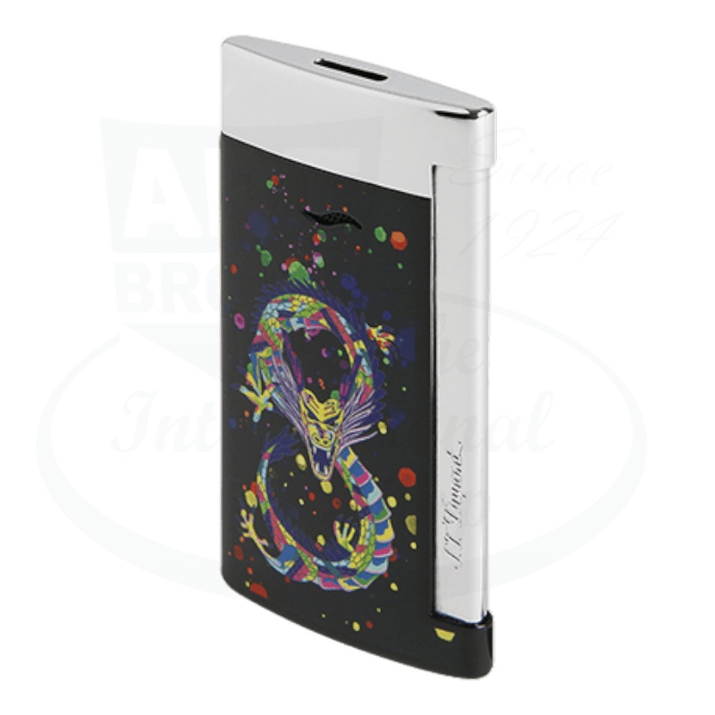 S.T. Dupont Limited Edition Slim 7 Dragon Shiny Black and Chrome Lighter, 027777