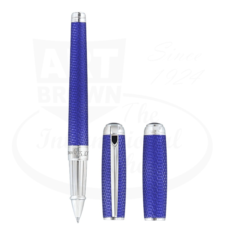 S.T. Dupont Line D Large Ocean Blue & Palladium Firehead Guilloche Rollerball Pen, 412001L