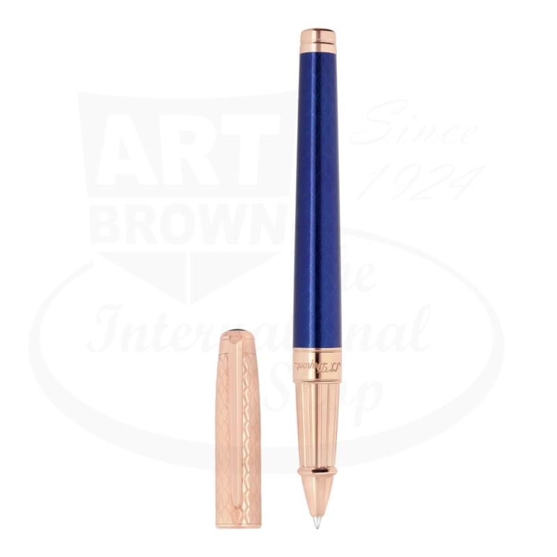S.T. Dupont Line D Eternity Dragon Scale Guilloche Blue & Rose Gold Rollerball Pen, 422030L