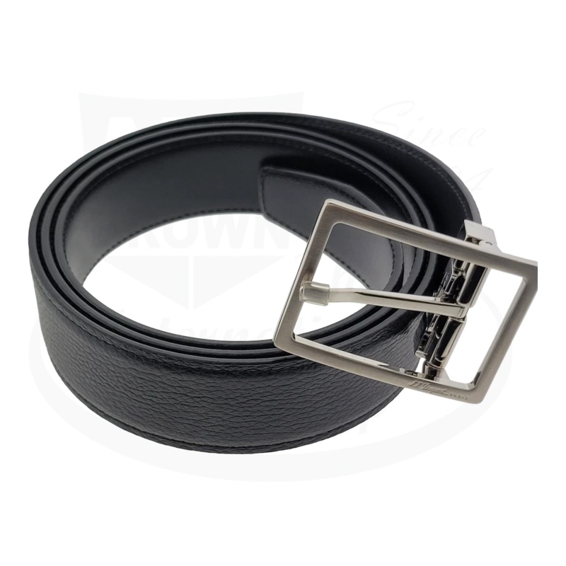 S.T. Dupont Reversible Line D Grained Leather Belt with Square Palladium Buckle